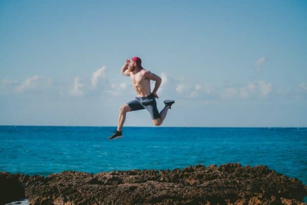 Man jumping in an amusing way