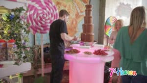 Chocolate fountain and giant lolipop