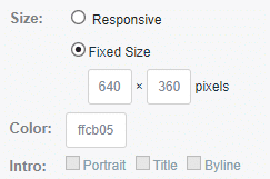 A screenshot of the Vimeo size and colour options