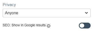 A screenshot of the showcase privacy settings