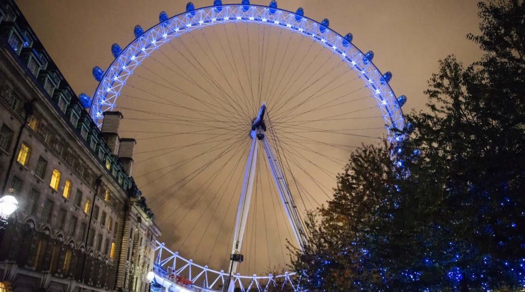 London Eye with blue lights