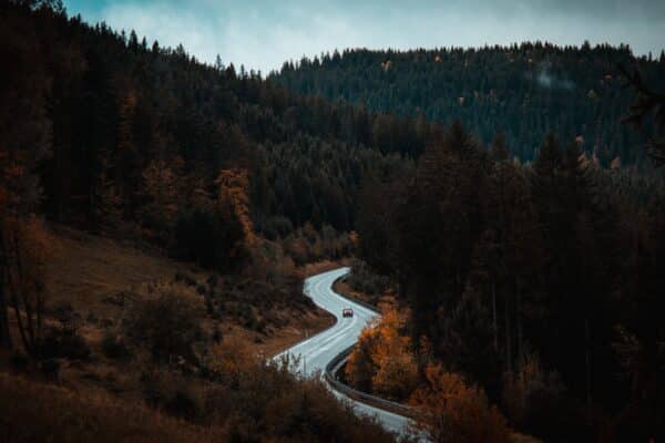 Winding road in the mountains in autumn