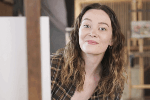 lady smiling in life drawing studio