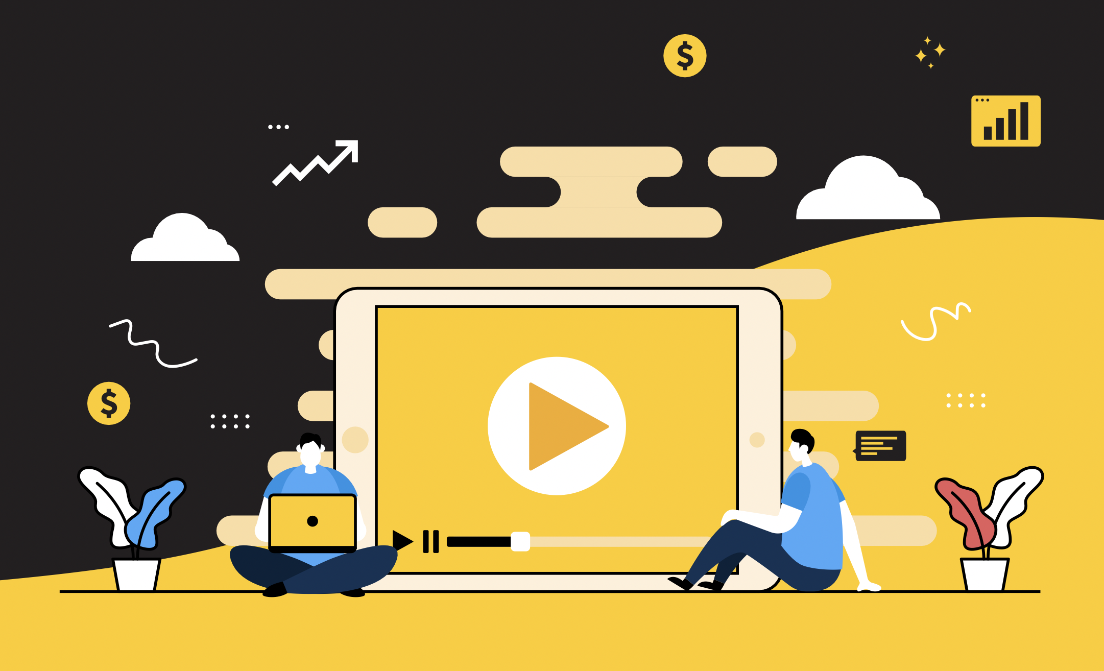 an illustration of two people about to watch a video